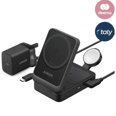 Anker MagGo Wireless Charging Station (15W, Foldable 3-in-1) - Black